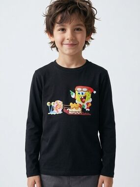Andy & Evan Black SpongeBob Holiday Graphic Long-Sleeve Tee